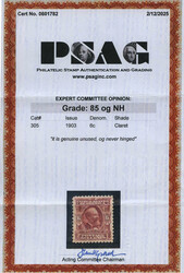 1903, 6¢ Garfield, claret (Scott 305), o.g., never hinged, Very Fine ...