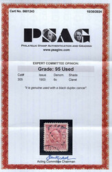 1903, 6¢ Garfield, claret (Scott 305), gorgeous centering and ...