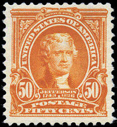 1903, 50¢ Jefferson, orange (Scott 310), choice centering amid ...