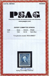 1903, $2 Madison, dark blue (Scott 312), regummed, Fine, with 2024 P ...