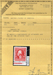 1908, 2¢ Washington, carmine, D.L. watermark (Scott 332), part ...