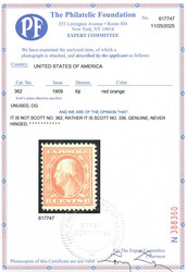 1909, 6¢ Washington, red orange, D.L. watermark (Scott 336), o.g., ...