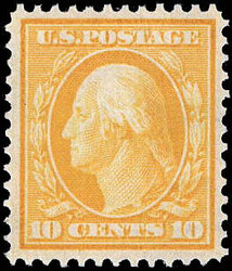 1909, 10¢ Washington, yellow, D.L. watermark (Scott 338), radiant ...