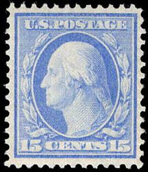 1909, 15¢ Washington, pale ultramarine, D.L. watermark (Scott 340), ...