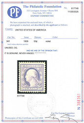 1909, 50¢ Washington, violet, D.L. watermark (Scott 341), o.g., ...