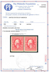 1909, 2¢ Washington, carmine, D.L. watermark, horizontal coil, perf. ...