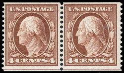 1909, 4¢ Washington, orange brown, D.L. watermark, horizontal coil, ...