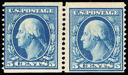 1909, 5¢ Washington, blue, D.L. watermark, horizontal coil, perf. 12 ...
