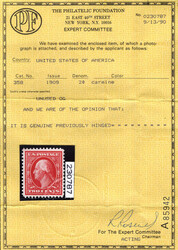 1909, 2¢ Washington, carmine, on bluish paper (Scott 358), o.g., ...