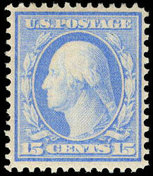 1909, 15¢ Washington, pale ultramarine, on bluish paper (Scott 366), ...