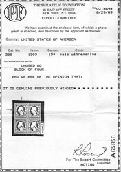 1909, 15¢ Washington, pale ultramarine, on bluish paper (Scott 366), ...