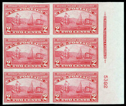 1909, 2¢ Hudson-Fulton (Scott 372), plate block of 6, o.g., never ...
