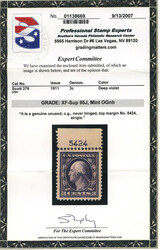 1911, 3¢ Washington, type I, deep violet, S.L. watermark (Scott 376) ...