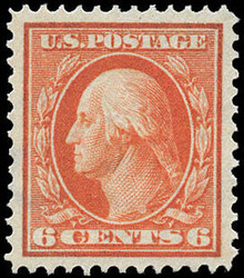 1911, 6¢ Washington, red orange, S.L. watermark (Scott 379), near ...