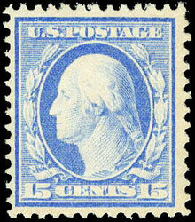 1911, 15¢ Washington, pale ultramarine, S.L. watermark (Scott 382), ...