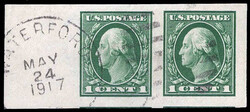 1912, 1¢ Washington, green, S.L. watermark, imperf. (Scott 408), a ...