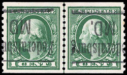 1914, 1¢ Washington, green, S.L. watermark, flat plate coil, perf. ...