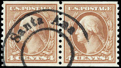 1914, 4¢ Washington, brown, S.L. watermark, flat plate coil, perf. ...