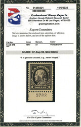 1917, $1 Franklin, violet brown, perf. 11 (Scott 518), a beautiful ...