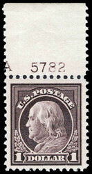 1917, $1 Franklin, violet brown, perf. 11 (Scott 518), plate number ...