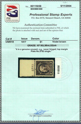 1917, $1 Franklin, violet brown, perf. 11 (Scott 518), plate number ...