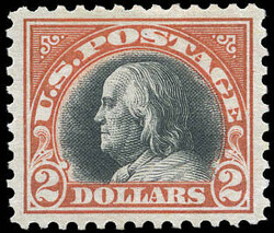 1918, $2 Franklin, orange red & black (Scott 523), an outstandingly ...