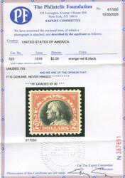 1918, $2 Franklin, orange red & black (Scott 523), an outstandingly ...