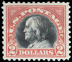1918, $2 Franklin, orange red & black (Scott 523), o.g., lightly ...