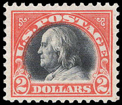 1918, $2 Franklin, orange red & black (Scott 523), o.g., hinged, Very ...