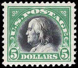 1918, $5 Franklin, deep green & black (Scott 524), o.g., never hinged ...
