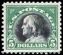 1918, $5 Franklin, deep green & black (Scott 524), o.g., never hinged ...