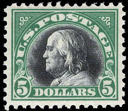 1918, $5 Franklin, deep green & black (Scott 524), o.g., never hinged ...