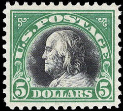 1918, $5 Franklin, deep green & black (Scott 524), beautifully well ...