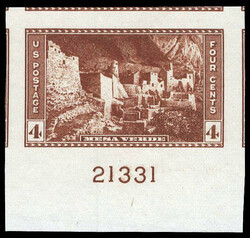 1935, 4¢ Mesa Verde National Park, imperf. (Scott 759), plate number ...