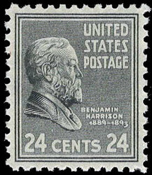 1938, Presidential Issue, 24¢ Benjamin Harrison (Scott 828), o.g., ...
