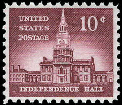 1956, Liberty Issue, 10¢ Independence Hall, dark rose lake (Scott ...