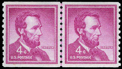 1958, Liberty Issue, 4¢ Lincoln, horizontal coil, small perf. holes, ...