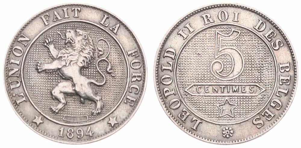 Belgium, Kingdom, Leopold II, 5 Centimes Copper-Nickel 1894FR, ...