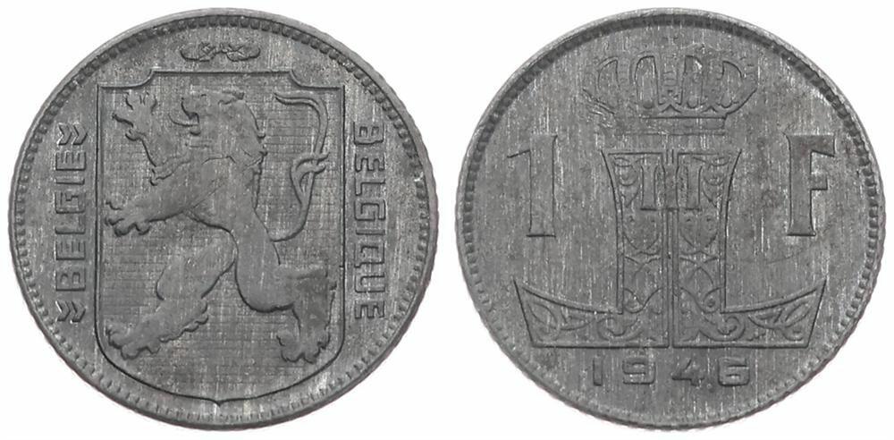 Belgium, Kingdom, Prince Charles, 1 Franc Zinc 1946FL/FR, Rampant ...