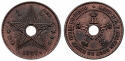 Congo Free State, Royal Domain, Leopold II, 1 Centime Copper 1887, ...