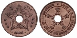 Congo Free State, Royal Domain, Leopold II, 1 Centime Copper 1888, ...