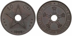 Congo Free State, Royal Domain, Leopold II, 10 Centimes Copper 1888, ...