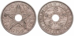 Congo Free State, Royal Domain, Leopold II, 20 Centimes Copper-Nickel ...