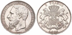 Congo Free State, Royal Domain, Leopold II, 5 Francs Silver 1891, ...