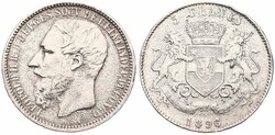 Congo Free State, Royal Domain, Leopold II, 5 Francs Silver 1896/4, ...