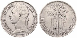 Belgian Congo, Colony, Albert I, 1 Franc Copper-Nickel 1925, Laureate ...