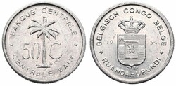 Ruanda-Urundi, Province, Baudouin I, 50 Centimes Aluminum 1954, Oil ...