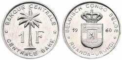 Ruanda-Urundi, Province, Baudouin I, 1 Franc Aluminum 1960, Oil palm ...