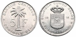 Ruanda-Urundi, Province, Baudouin I, 5 Francs Aluminum 1958, Oil palm ...