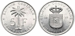 Ruanda-Urundi, Province, Baudouin I, 5 Francs Aluminum 1959, Oil palm ...